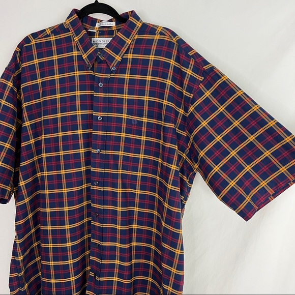 Givenchy Monsieur Plaid Single Needle Short Sleeve Button Down Shirt 2X Big - Picture 4 of 8